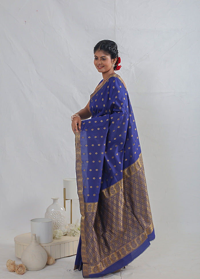 Blue Kanjivaram Silk Saree With Blouse Piece - Indian Silk House Agencies