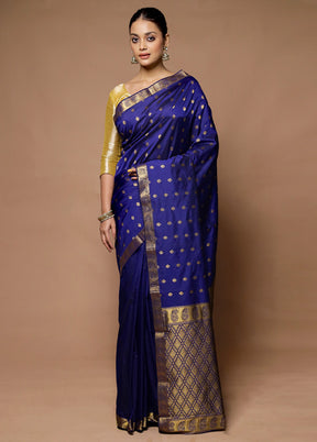 Blue Kanjivaram Silk Saree With Blouse Piece