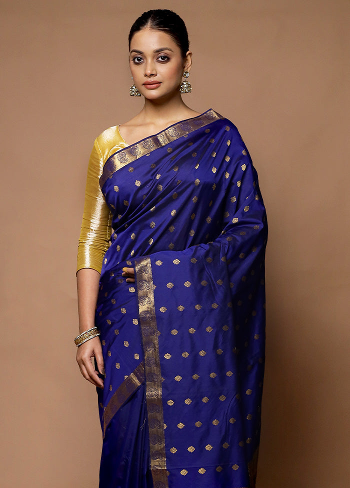 Blue Kanjivaram Silk Saree With Blouse Piece