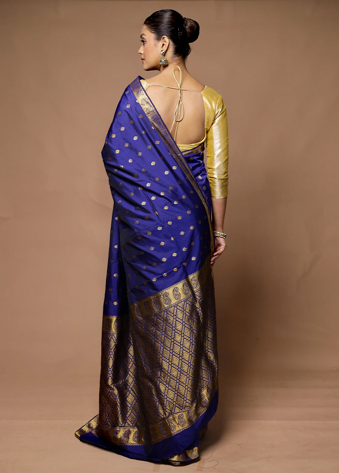 Blue Kanjivaram Silk Saree With Blouse Piece