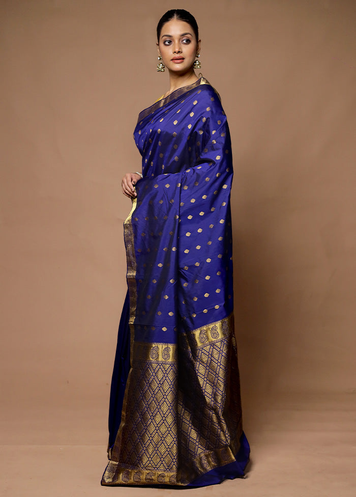 Blue Kanjivaram Silk Saree With Blouse Piece