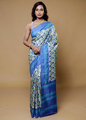 Cream Printed Silk Saree Without Blouse Piece