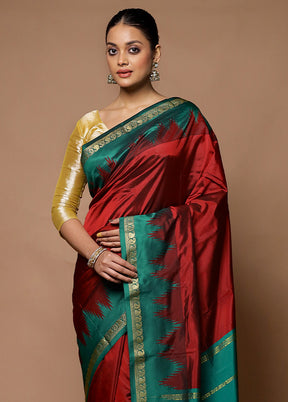 Maroon Kanjivaram Silk Saree With Blouse Piece