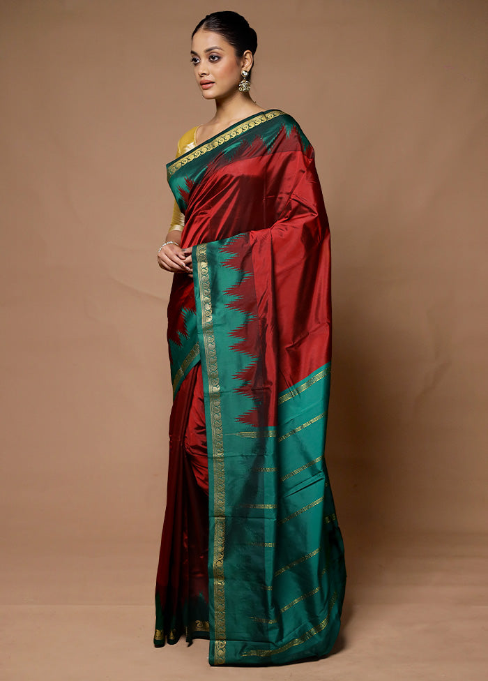 Maroon Kanjivaram Silk Saree With Blouse Piece