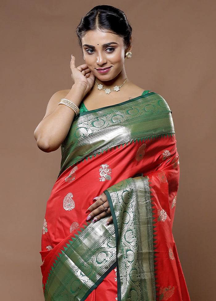 Red Kanjivaram Silk Saree With Blouse Piece - Indian Silk House Agencies