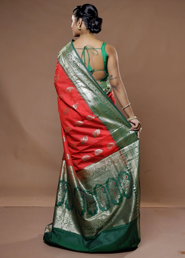 Red Kanjivaram Silk Saree With Blouse Piece - Indian Silk House Agencies