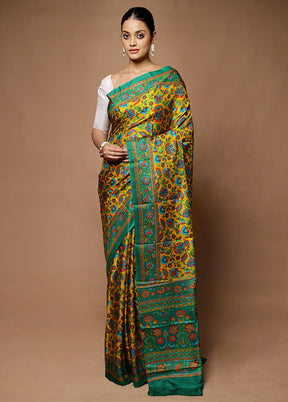 Yellow Printed Pure Silk Saree Without Blouse Piece