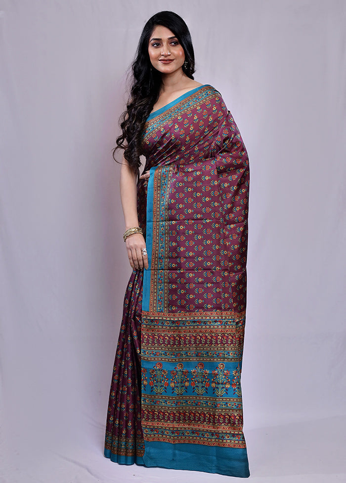 Maroon Printed Pure Silk Saree With Blouse Piece - Indian Silk House Agencies