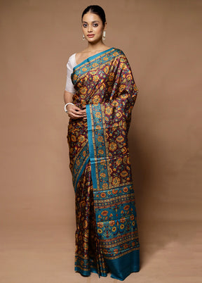 Maroon Printed Pure Silk Saree Without Blouse Piece