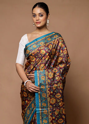 Maroon Printed Pure Silk Saree Without Blouse Piece