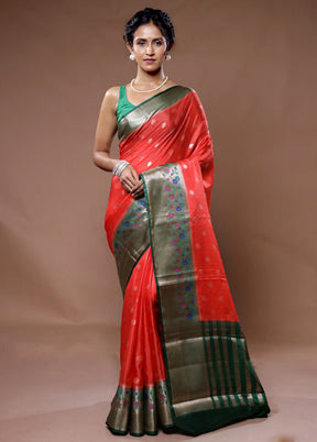 Red Dupion Silk Saree With Blouse Piece - Indian Silk House Agencies