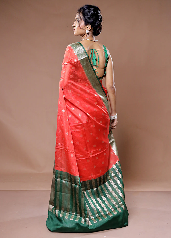 Red Dupion Silk Saree With Blouse Piece - Indian Silk House Agencies