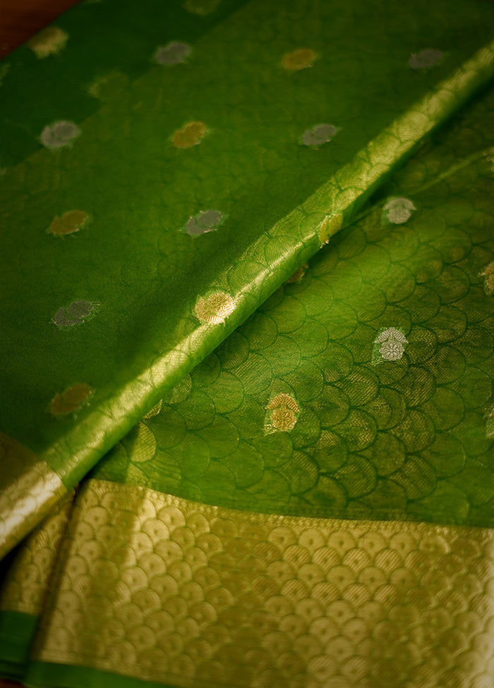 Green Organza Saree With Blouse Piece - Indian Silk House Agencies