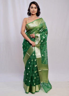 Green Organza Saree With Blouse Piece - Indian Silk House Agencies