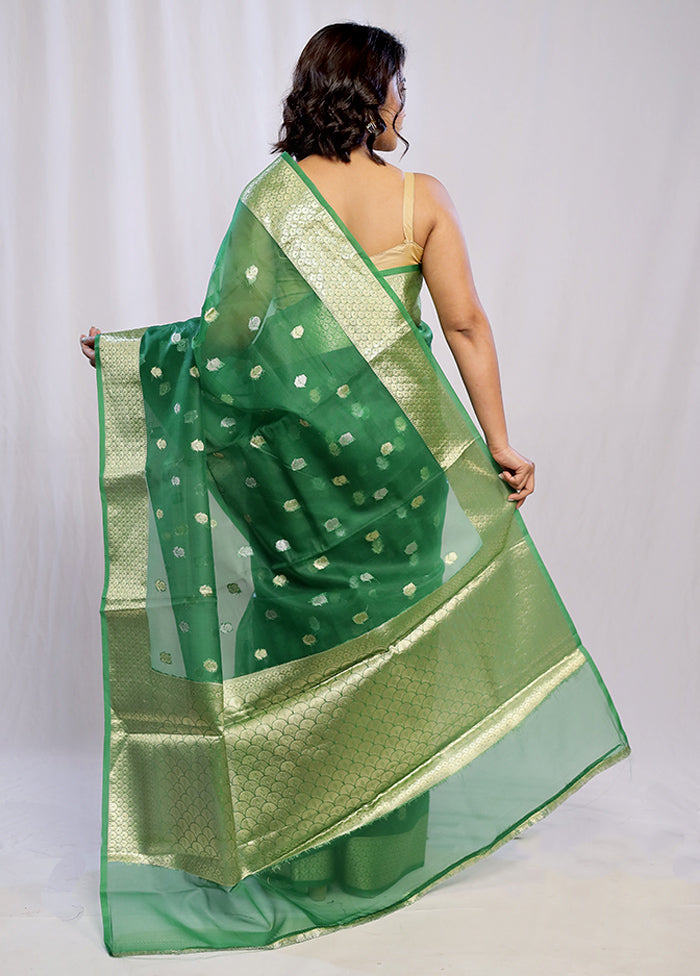 Green Organza Saree With Blouse Piece - Indian Silk House Agencies