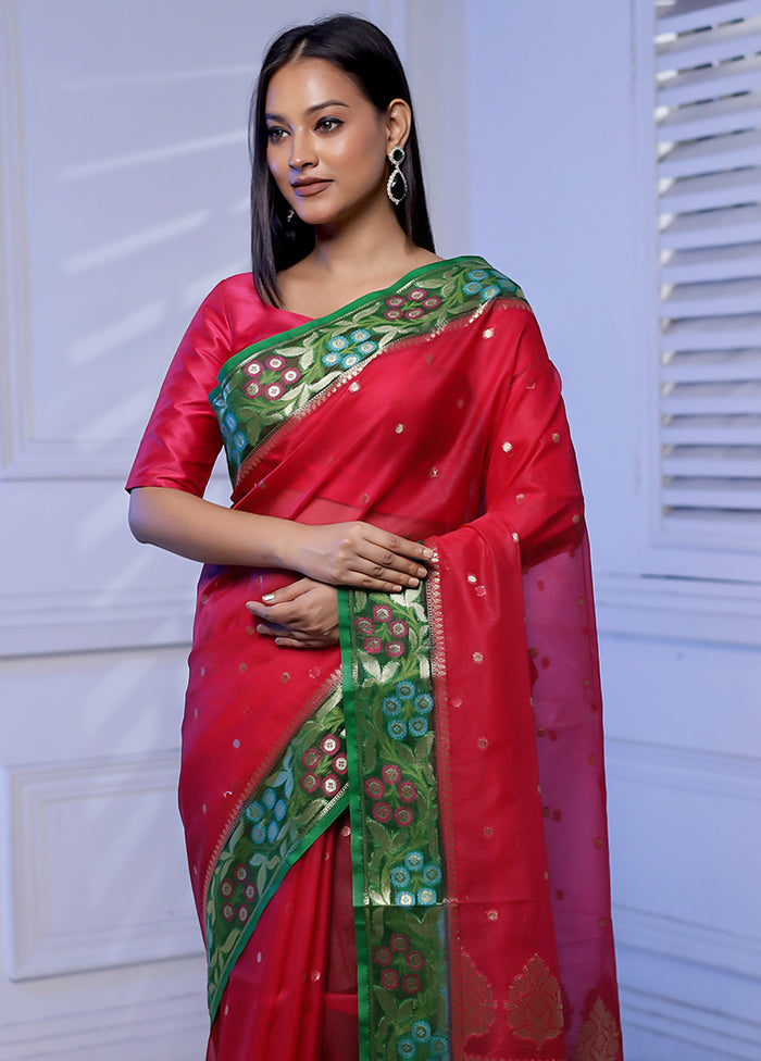 Red Organza Saree With Blouse Piece