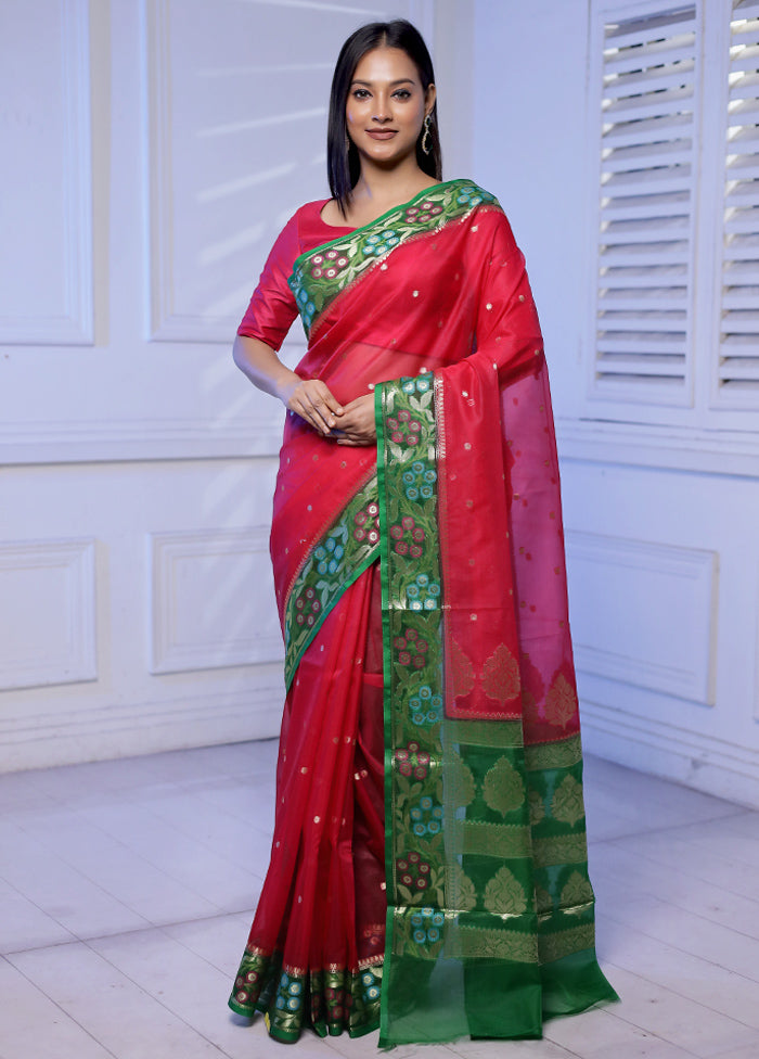 Red Organza Saree With Blouse Piece