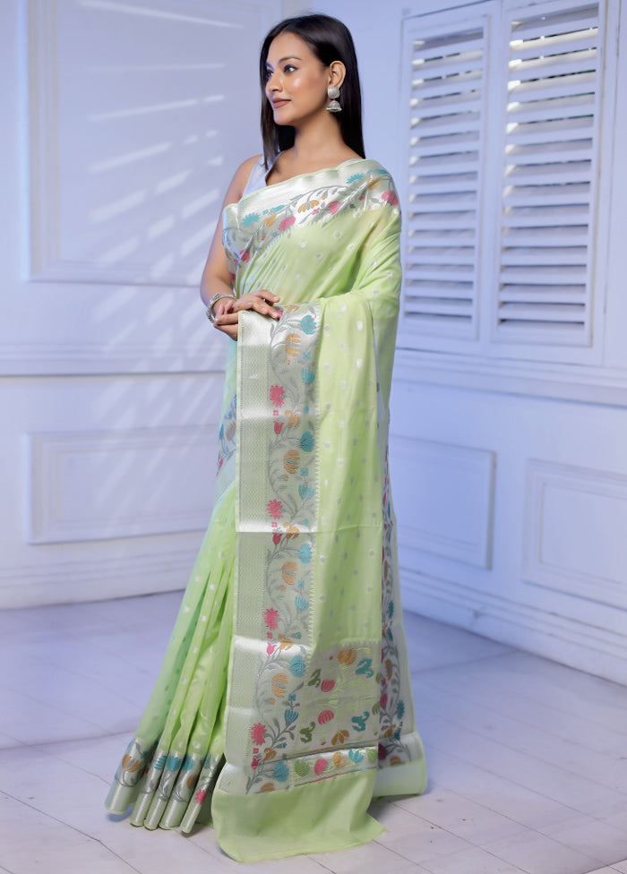 Green Kora Silk Saree With Blouse Piece