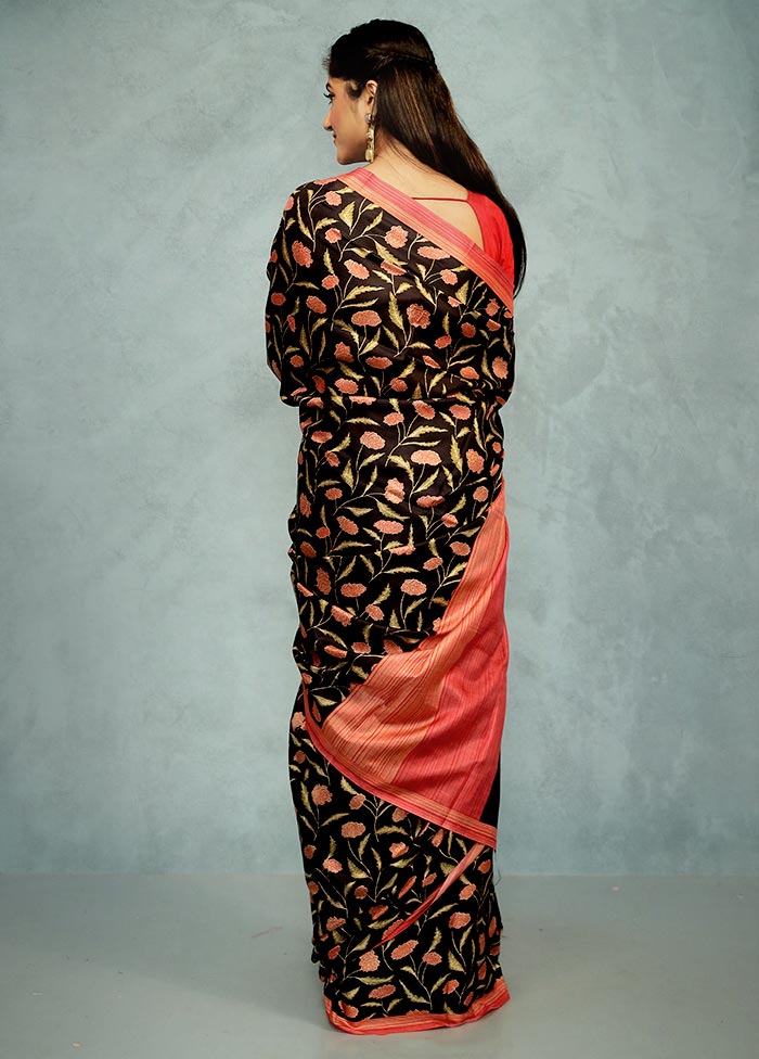 Black Printed Pure Silk Saree With Blouse Piece - Indian Silk House Agencies