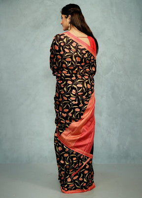 Black Printed Pure Silk Saree With Blouse Piece - Indian Silk House Agencies