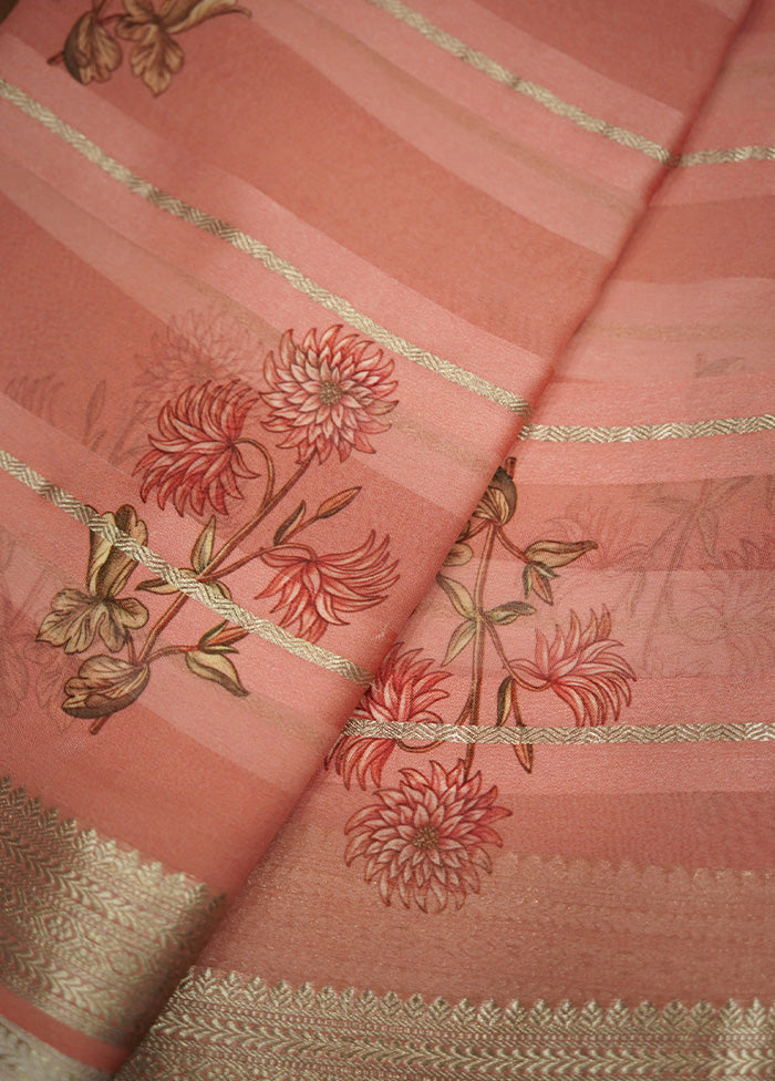 Pink Printed Pure Silk Saree Without Blouse Piece - Indian Silk House Agencies