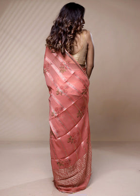 Pink Printed Pure Silk Saree Without Blouse Piece - Indian Silk House Agencies