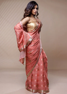 Pink Printed Pure Silk Saree Without Blouse Piece - Indian Silk House Agencies