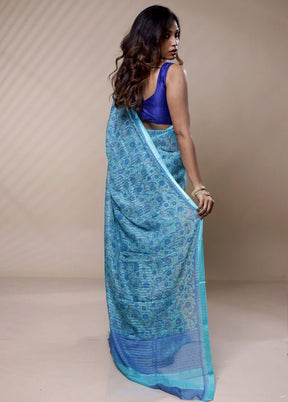 Blue Chiffon Pure Silk Saree Without Blouse Piece - Indian Silk House Agencies