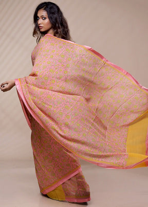 Pink Chiffon Pure Silk Saree Without Blouse Piece - Indian Silk House Agencies