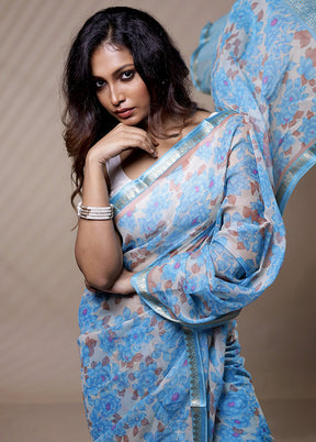 Blue Chiffon Pure Silk Saree Without Blouse Piece - Indian Silk House Agencies