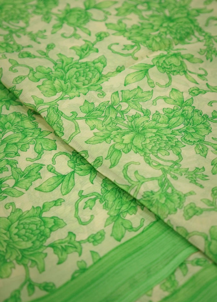 Green Chiffon Pure Silk Saree Without Blouse Piece - Indian Silk House Agencies