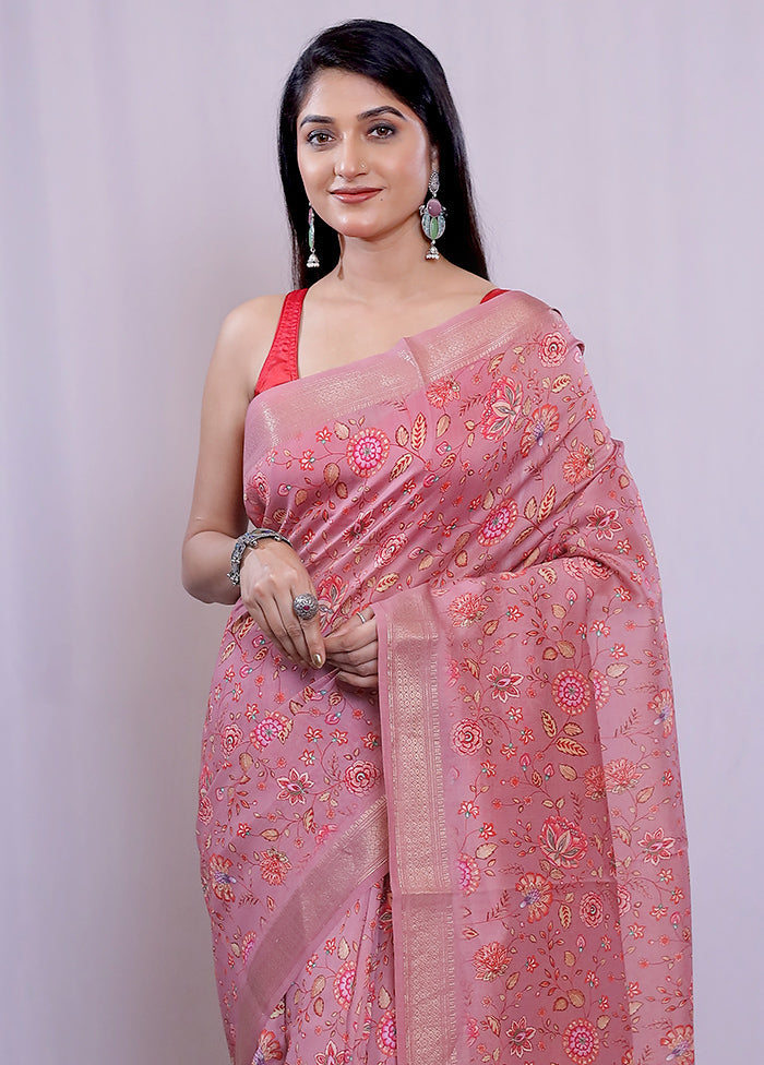 Pink Tussar Silk Saree With Blouse Piece - Indian Silk House Agencies