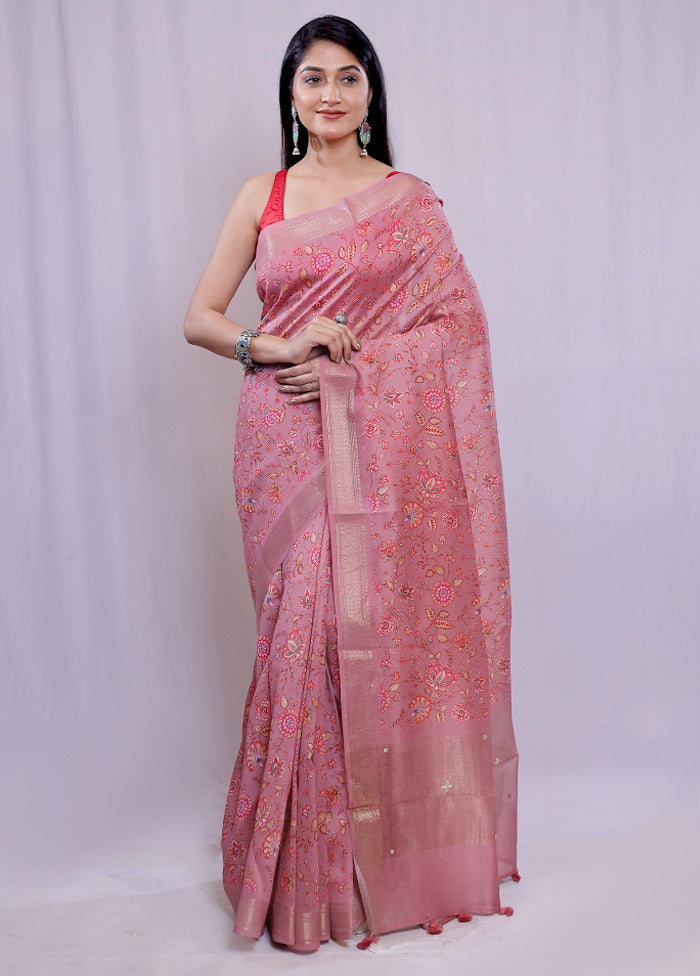 Pink Tussar Silk Saree With Blouse Piece - Indian Silk House Agencies