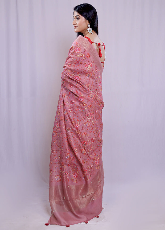 Pink Tussar Silk Saree With Blouse Piece - Indian Silk House Agencies