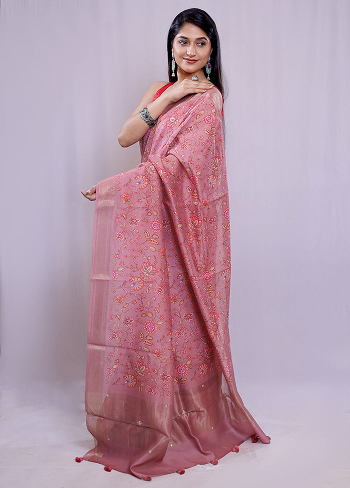 Pink Tussar Silk Saree With Blouse Piece - Indian Silk House Agencies