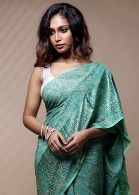 Green Chiffon Pure Silk Saree Without Blouse Piece - Indian Silk House Agencies