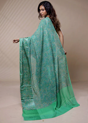 Green Chiffon Pure Silk Saree Without Blouse Piece - Indian Silk House Agencies