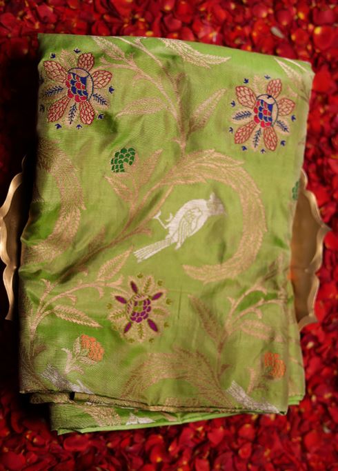 Green Handloom Uppada Pure Silk Saree With Blouse Piece