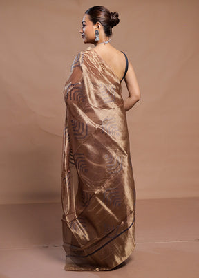 Gold Handloom Tussar Pure Silk Saree With Blouse Piece