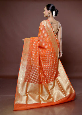 Rust Kora Silk Saree With Blouse Piece