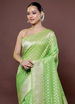 Green Kora Silk Saree With Blouse Piece