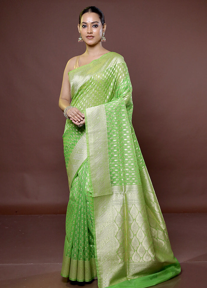 Green Kora Silk Saree With Blouse Piece