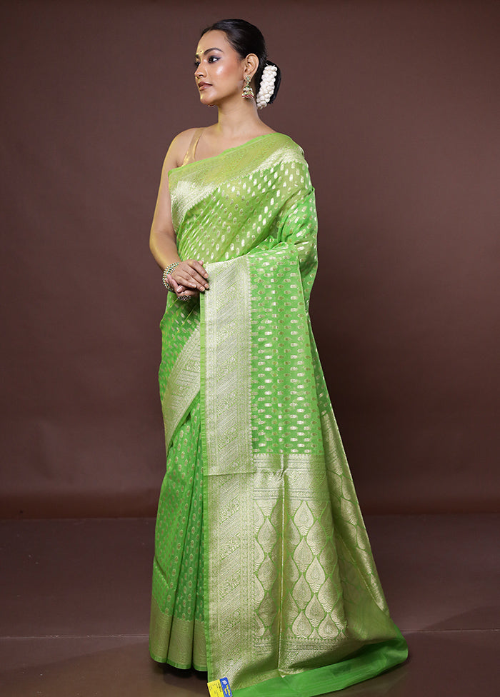 Green Kora Silk Saree With Blouse Piece