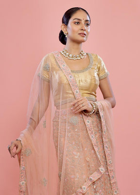 3 Pc Cream Semi Stitched Silk Lehenga Set - Indian Silk House Agencies