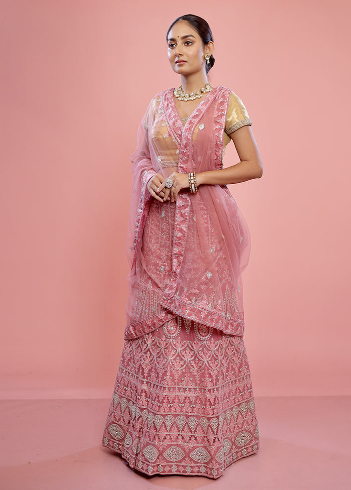 3 Pc Pink Semi Stitched Silk Lehenga Set - Indian Silk House Agencies