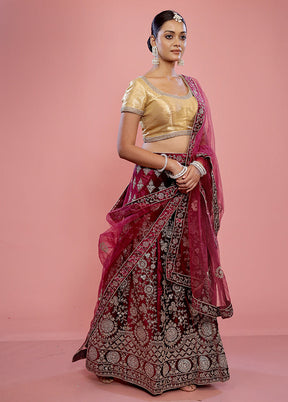 3 Pc Purple Semi Stitched Silk Lehenga Set - Indian Silk House Agencies