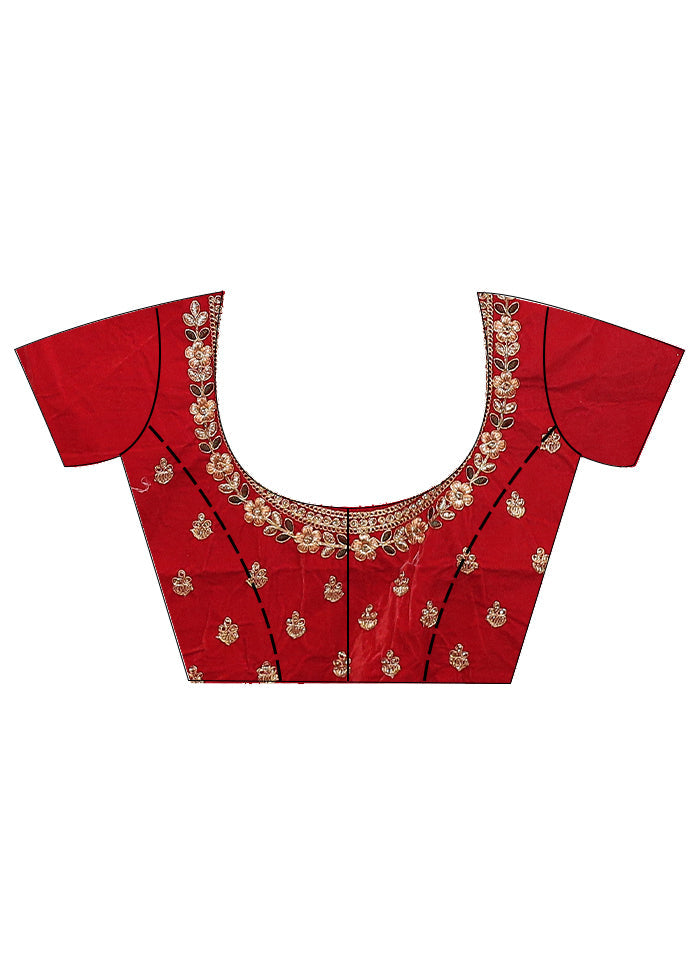 3 Pc Red Semi Stitched Silk Lehenga Set - Indian Silk House Agencies