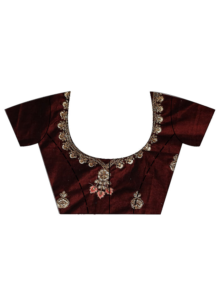 3 Pc Maroon Semi Stitched Velvet Lehenga Set - Indian Silk House Agencies