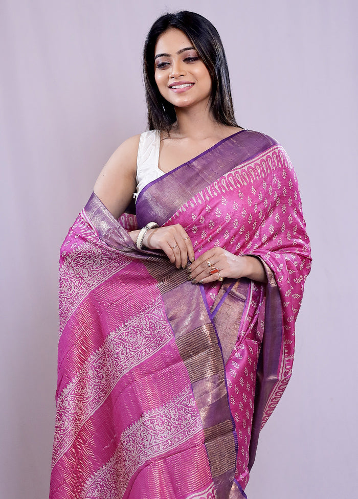 Pink Tussar Silk Saree With Blouse Piece - Indian Silk House Agencies