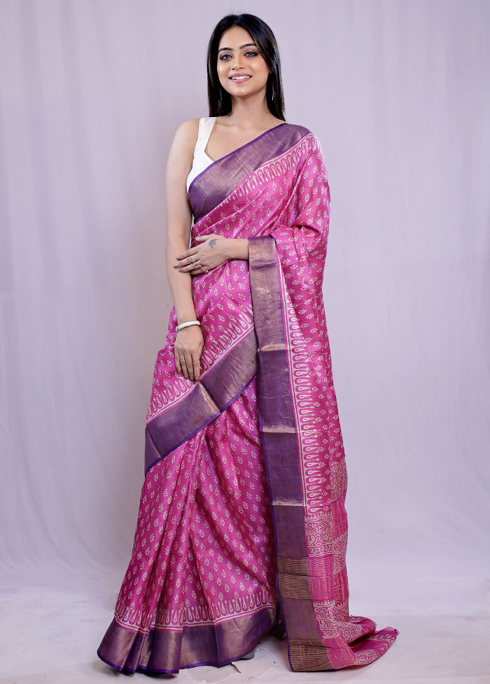 Pink Tussar Silk Saree With Blouse Piece - Indian Silk House Agencies